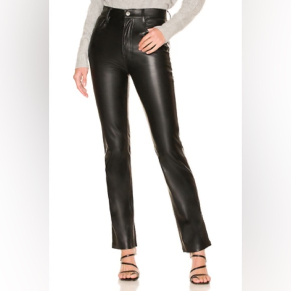 7FAMK NWT Faux Leather Black Straight Leg Pants - Picture 1 of 11